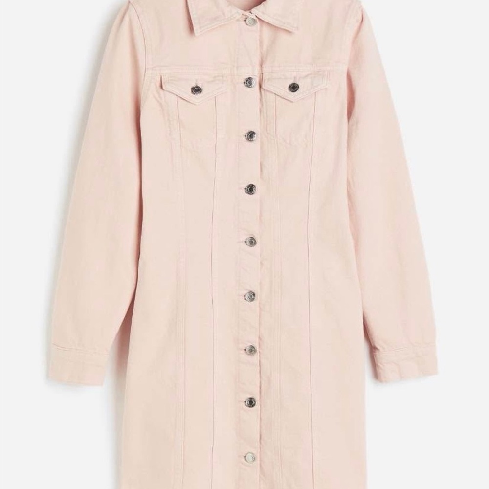 H&M Pale Pink Long Denim Button-Up Jacket
